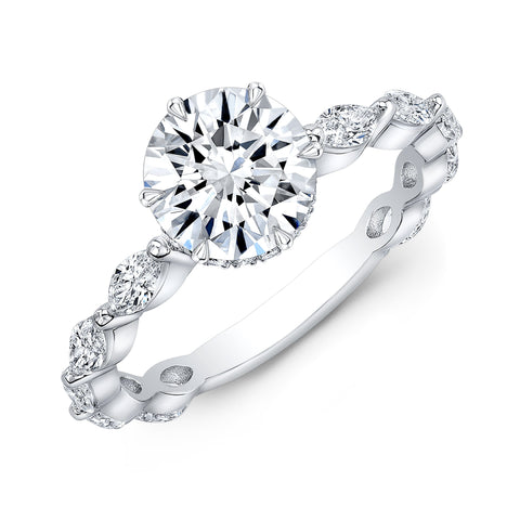 Hidden Halo Pave Marquise Shank Diamond Engagement Ring