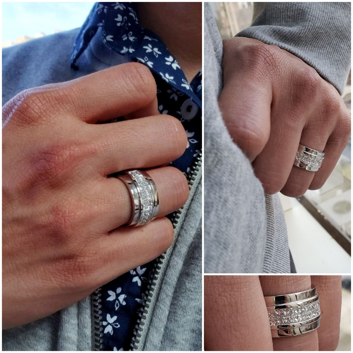 Men's princess cut diamond ring on hand