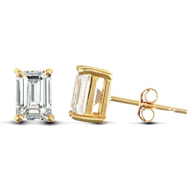 emerald cut diamond earrings yellow gold