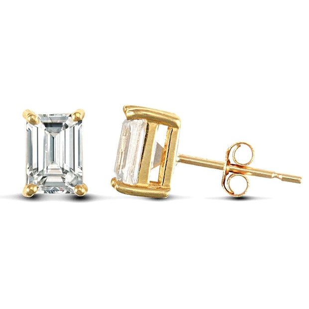 emerald cut diamond earrings yellow gold