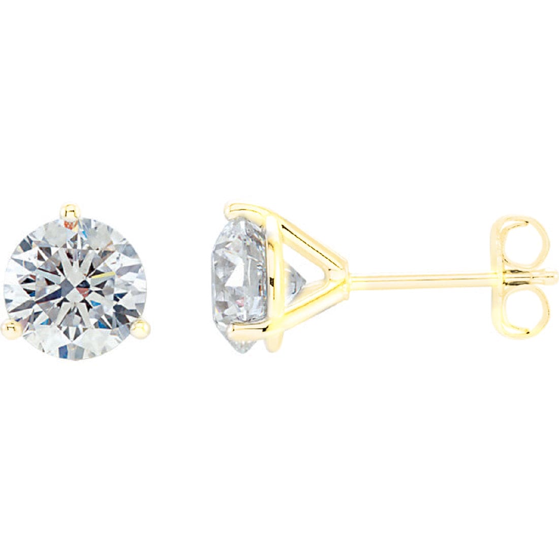 Round brilliant cut diamond martini stud earrings yellow gold
