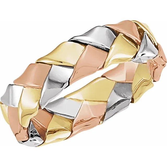 Tri color woven basket ring 