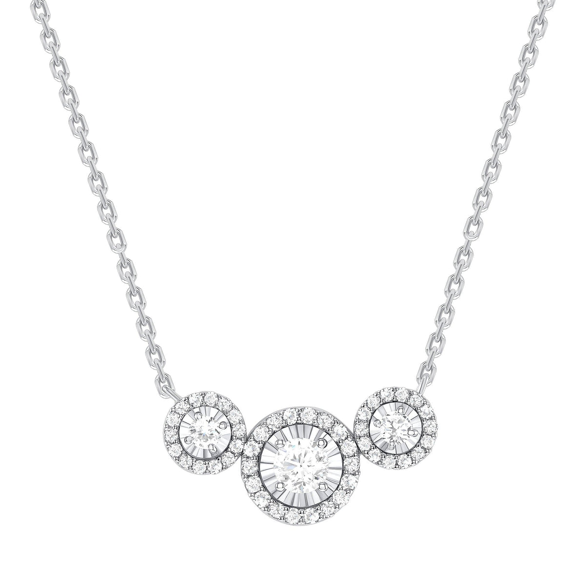 White gold diamond trio necklace