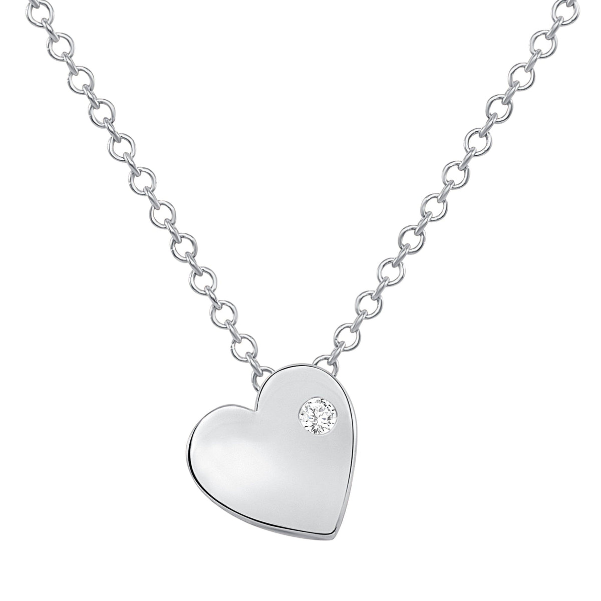 White gold dainty heart necklace with tiny diamond