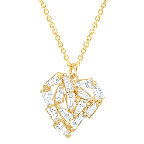 yellow gold diamond heart necklace