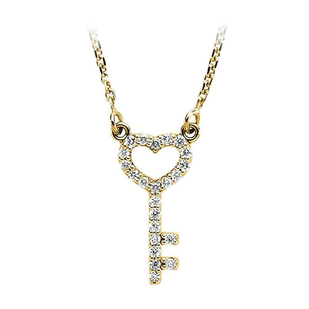 14k yellow gold diamond key heart necklace