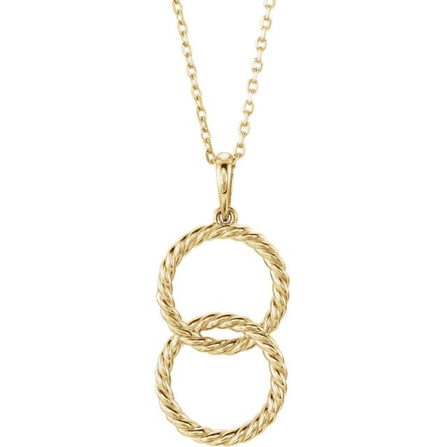 Yellow gold double circle interlock pendant 