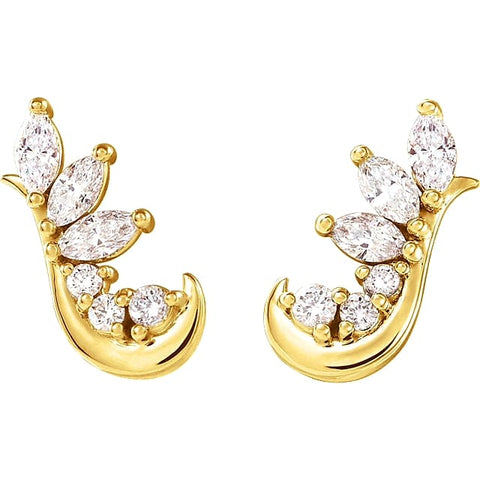 yellow gold cluster diamond stud hook earrings