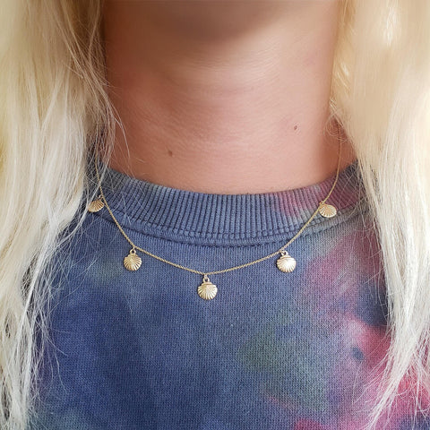 14k yellow gold sea shell chain necklace