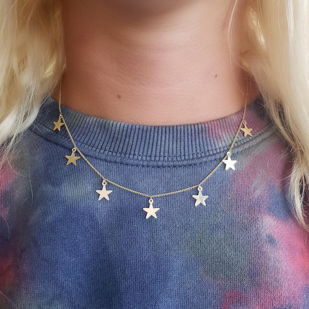 14k yellow gold star chain necklace