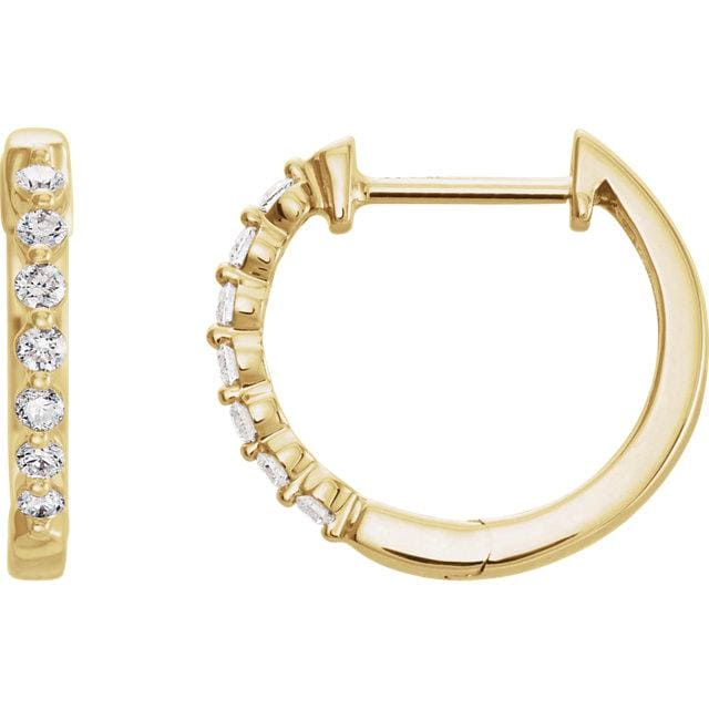 Yellow gold diamond encrusted huggie hoops